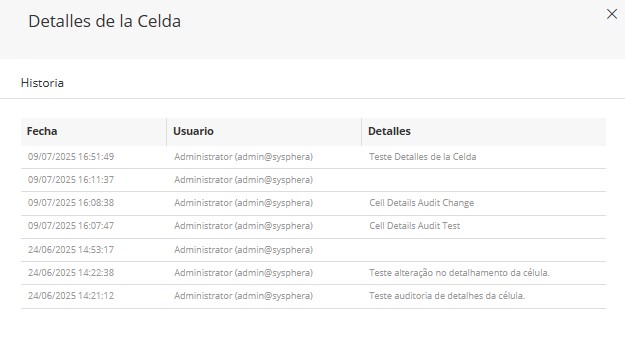 histórico de objetos