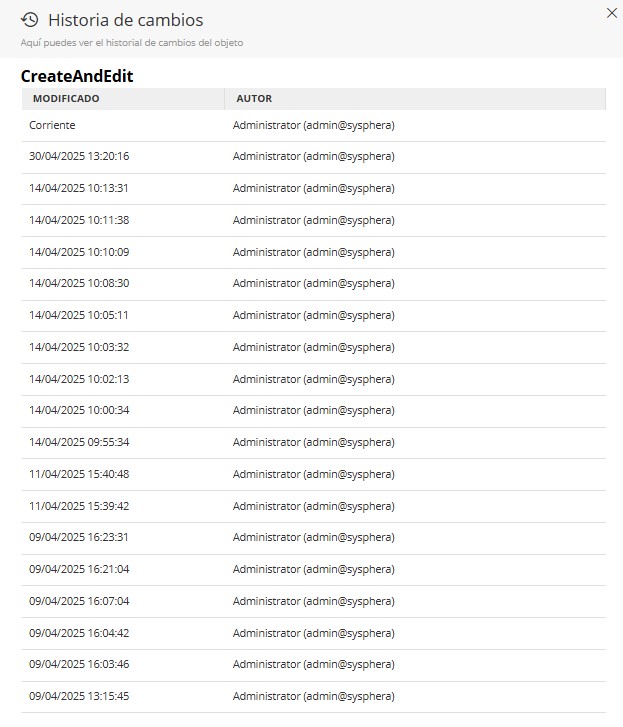 histórico de objetos