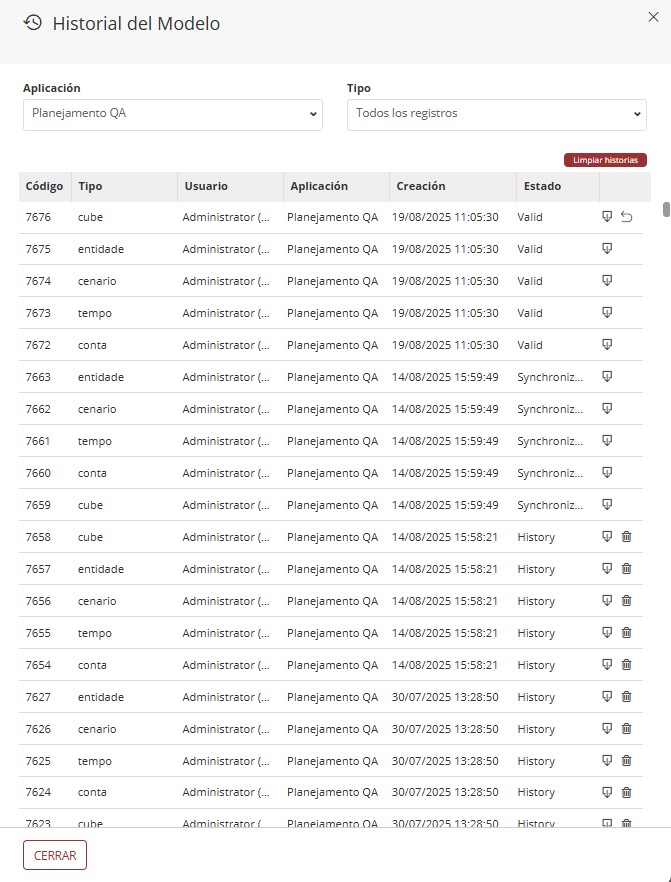 historial de objetos