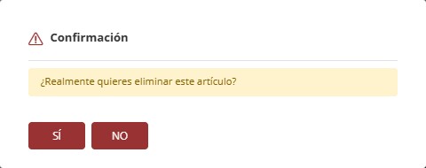 popup de confirmación con las opciones sí y no
