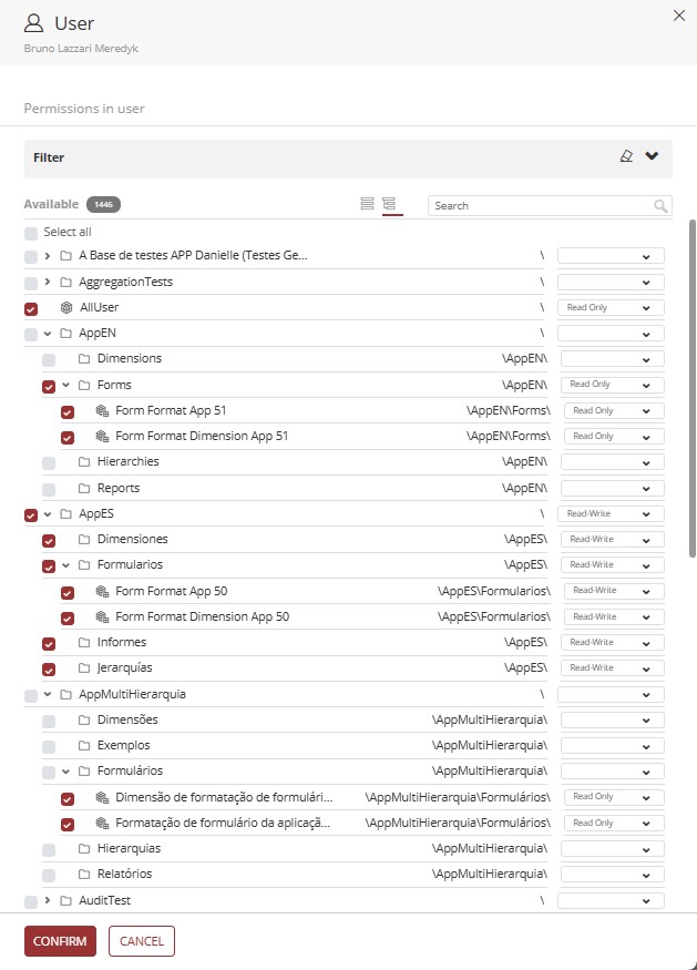 list of objects for permission configuration