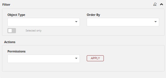 filter panel for permission configuration