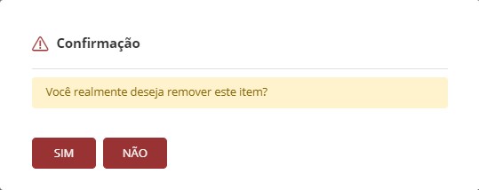 popup de confirmação com as opções sim e não