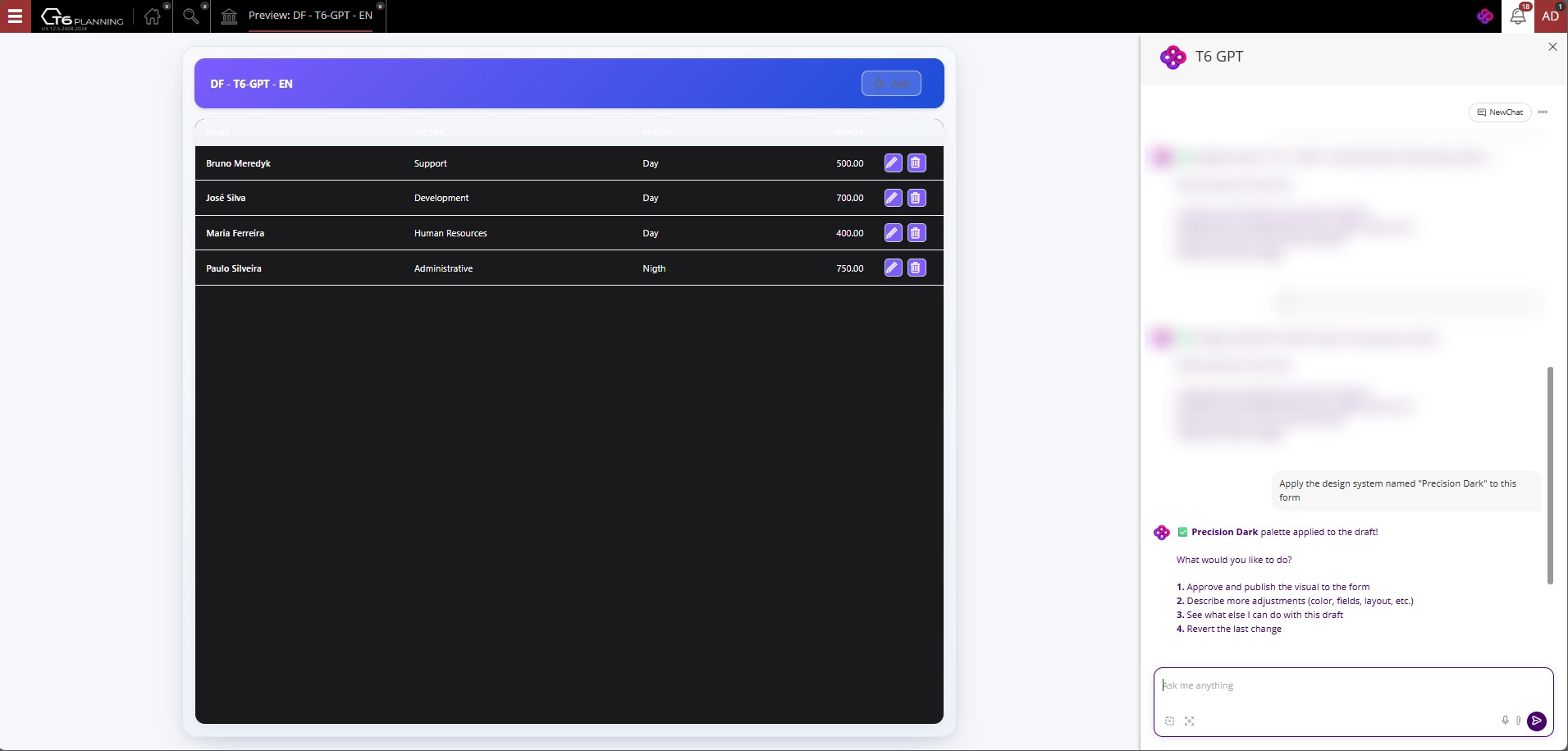 Draft Dynamic Data Form created with TAI