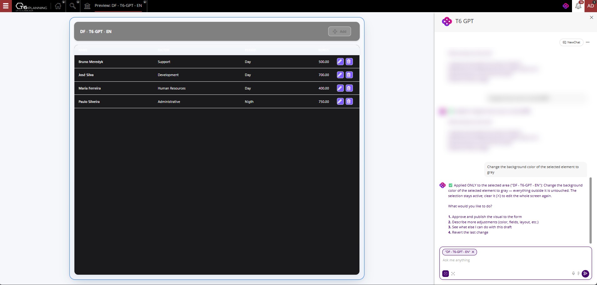 Changing the background color of the selected element - TAI