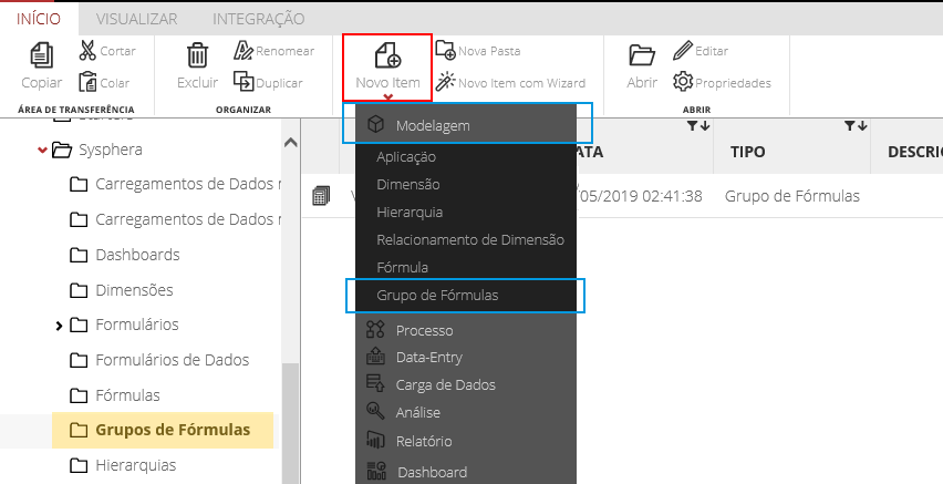 Figura 15 Adicionando um novo Grupo de Fórmulas