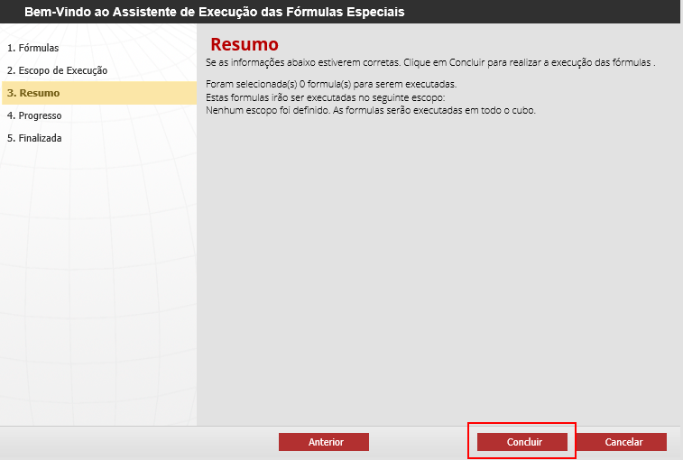 Figura 22 Resumo de fórmulas selecionadas