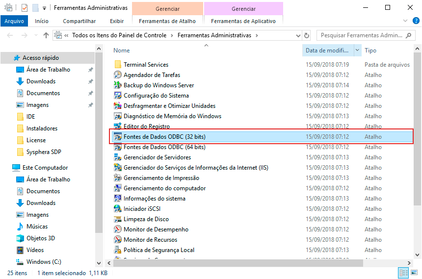 Figura 7: Opção Fontes de Dados ODBC (32bits)