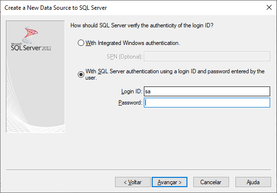 Figura 11: Opção With SQL Server Authentication