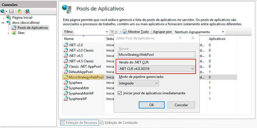 Figura 118: Alterar versão do .NET