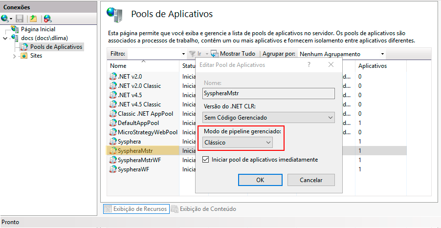 Figura 119: Alterar modo de pipeline