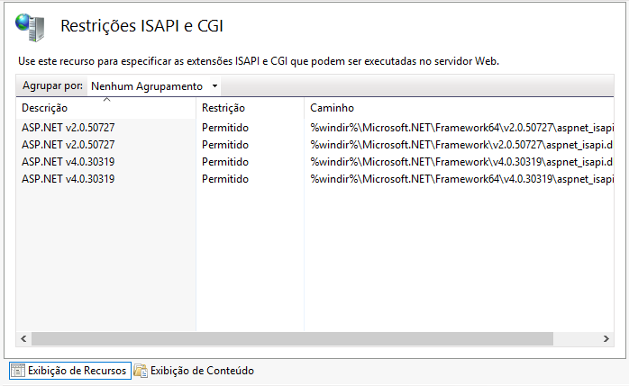 Figura 120: Restrições ISAPI e CGI
